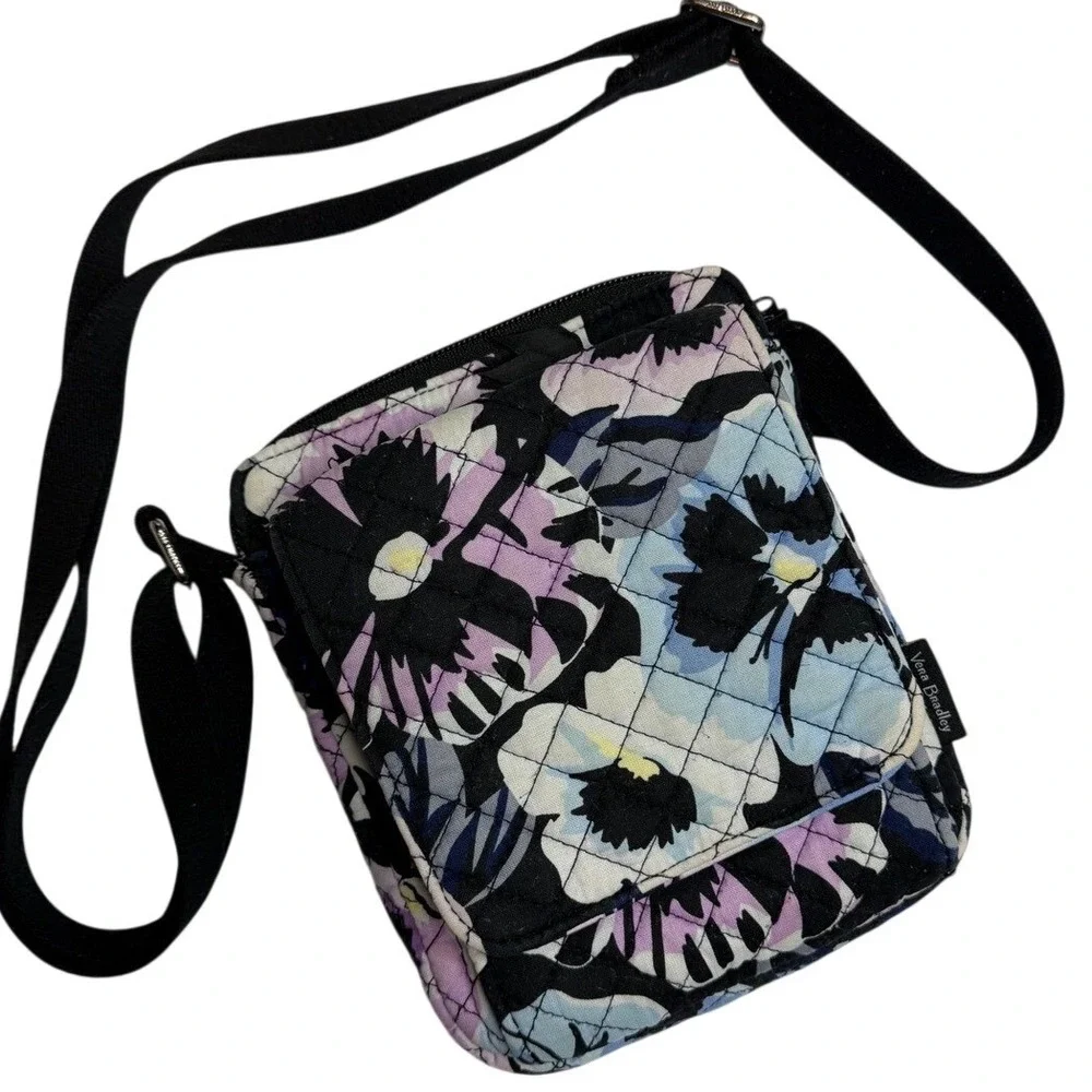 Vera Bradley Quilted‎ Cotton Floral Crossbody Bag Blue Purple Black Travel Purse